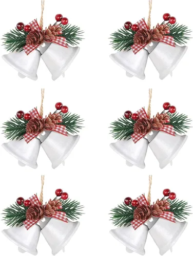 Vista 8 de Adorno rojo de campanas de Navidad, adorno colgante de árbol de cascabeles de metal para decoración de Navidad, suministros de fiesta de vacaciones