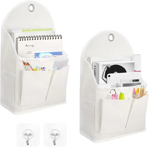 Vista 8 de Ndeno Paquete de 2 bolsas organizadoras para colgar en la pared con bolsillos, bolsa de almacenamiento de tela, cesta impermeable sobre la puerta