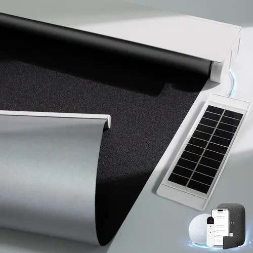 Vista 8 de Persianas eléctricas motorizadas de oscurecimiento con control remoto, panel solar, compatibles con Alexa - Blancas, 20 x 72