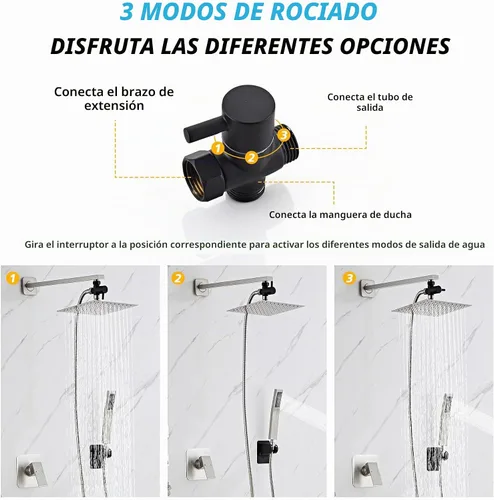 Vista 2 de Combo de cabezal de ducha, cabezal de ducha de lluvia de 8 pulgadas con sistema de cabezales de ducha de lluvia de alta presión, brazo de extensión
