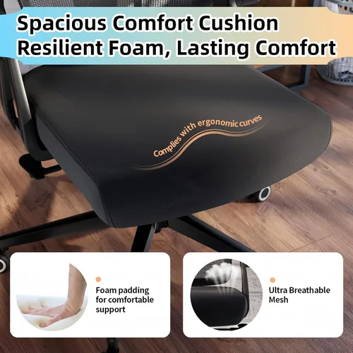 Vista 5 de Silla de oficina ergonómica, sillas de escritorio cómodas de 350 libras con reposacabezas ajustable y soporte de espalda lumbar, sillas