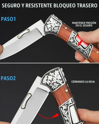 Vista 4 de NedFoss SMILODON - Cuchillo de bolsillo para hombre, cuchillo plegable de bloqueo trasero de 3.9 pulgadas, mango de palisandro con refuerzo de tigre