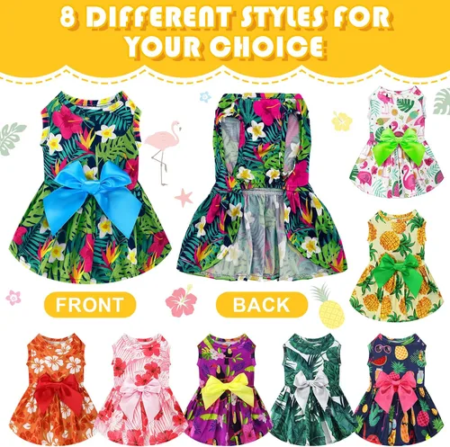 Vista 4 de LEIFIDE 8 piezas de vestidos de verano para perros hawaianos, diseño floral de flamenco, frutas, faldas para mascotas, vestidos de princesa hawaiana