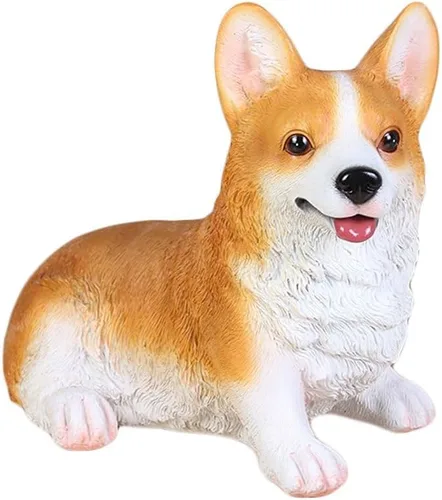 Vista 3 de WAIT FLY Precioso Corgi postrado perro en forma de hucha de resina Banco de monedas Decoración del hogar