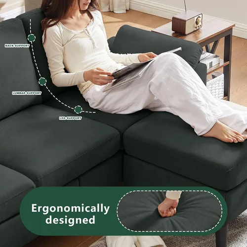 Vista 5 de Sofá modular convertible de 80 pulgadas, sofá pequeño en forma de L de 3 asientos con diván de almacenamiento reversible, sofá moderno de tela