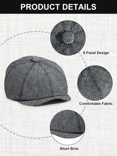 Vista 3 de Senker Fashion Gorra de Newsboy para hombre, sombrero irlandés Newsies clásico de 8 paneles de mezcla de lana para conducir taxista de anciano