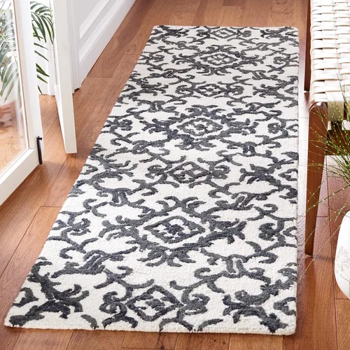 Vista 24 de SAFAVIEH Blossom Collection BLM104A - Alfombra decorativa de lana de alta calidad, hecha a mano, 2 x 3 pies, color gris/marfil