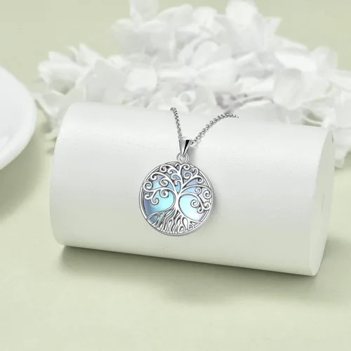 Vista 2 de Collar de árbol de la vida, collar con colgante de piedra de luna, plata de ley 925, regalo de joyería para mujeres, niñas y madres, Plata