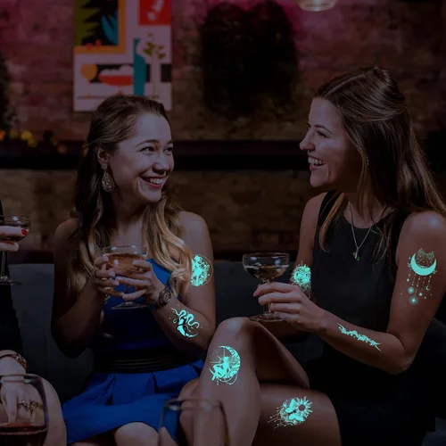 Vista 3 de Tatuaje temporal bohemio místico – 26 hojas de tatuajes temporales de mariposa que brillan en la oscuridad para mujeres adultas, calcomanías