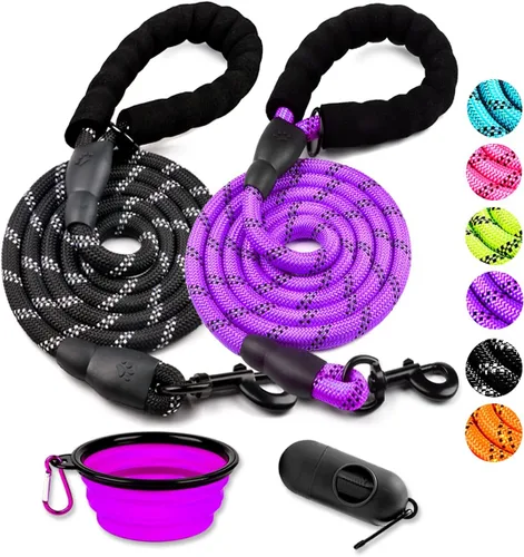 Vista 12 de COOYOO - Conjunto de 2 correas para perro de 5 pies, de alta resistencia, cómodo mango acolchado, correa reflectante para perros medianos y grandes
