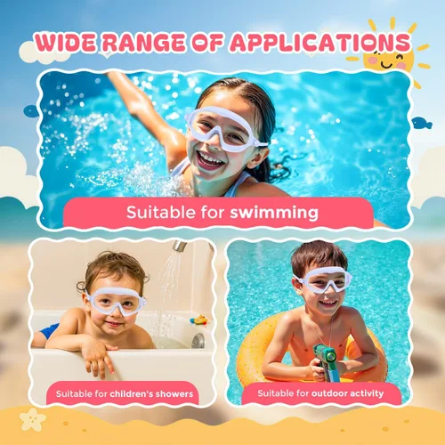 Vista 6 de Gafas de natación para niños de 3 a 8 años con gorro de natación, juego de gorras de natación con antivaho y anti-UV para niños y niñas pequeños