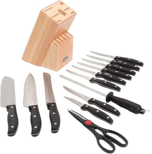 Vista 9 de Oster 69529.14 Granger - Cubertería (14 piezas, bloques de madera, asas negras)
