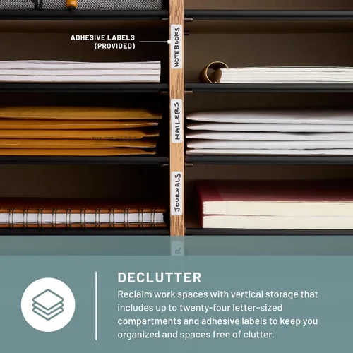 Vista 5 de Scranton & Co Organizador de archivos ajustable de madera de roble medio con 24 compartimentos