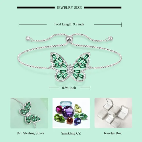 Vista 8 de STARCHENIE Juego de joyas de plata de ley 925 con diseño de mariposa y esmeralda, para mujer
