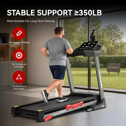 Vista 2 de Cinta de correr plegable para el hogar, 10% de inclinación, 300 libras, 8.7 MPH, aplicación Negro