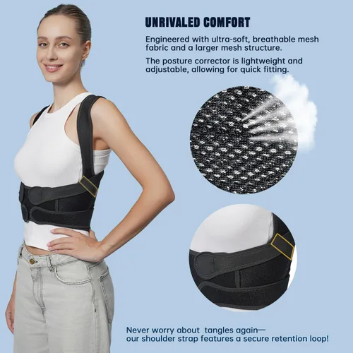 Vista 6 de Corrector de postura de espalda con almohadilla triangular desmontable para aliviar el dolor, soporte completo de espalda para joroba y escoliosis
