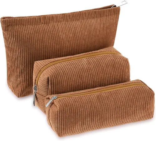 Vista 17 de Huhumy Juego de 3 bolsas de maquillaje para mujeres, bolsa cosmética de pana con sonrisa estética, bolsa de viaje para artículos de tocador, linda