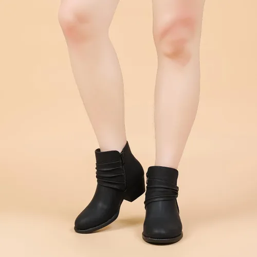 Vista 6 de Luoika Botines anchos para mujer, botas cortas negras y marrones con tacón bajo y cremallera lateral.