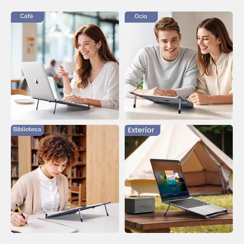 Vista 4 de UGREEN Soporte portátil para laptop, plegable y compacto de aluminio para escritorio, elevador ergonómico ajustable para computadora portátil, apto