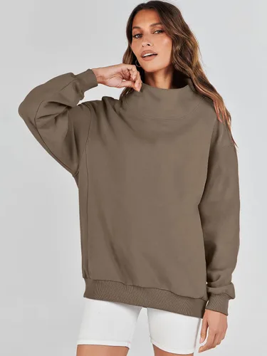 Vista 3 de ANRABESS Sudaderas de gran tamaño para mujer, cuello alto, manga larga, sudaderas con capucha para otoño, ropa 2023