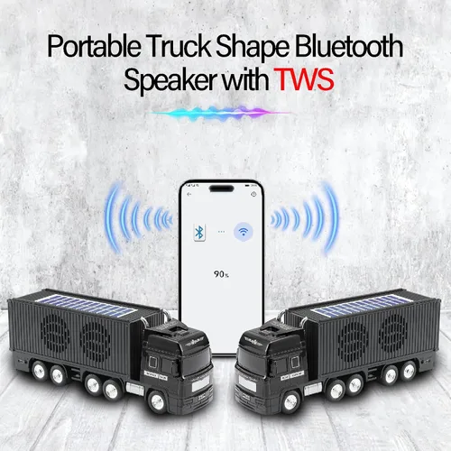 Vista 3 de Altavoz Bluetooth de camión retro alimentado por energía solar, altavoz inalámbrico portátil para automóvil, estéreo HD, emparejamiento TWS, radio