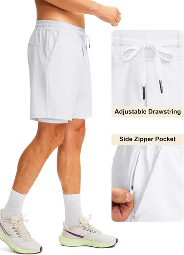 Vista 5 de Soothfeel Men's 2 in 1 Running Shorts with Liner 7 Inch Training Gym Athletic Workout Shorts for Men with Zipper Pockets