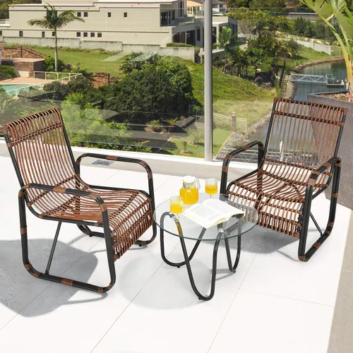 Vista 5 de COSTWAY Juego de muebles de ratán de patio 3PCS sofá conversacional mesa de centro jardín