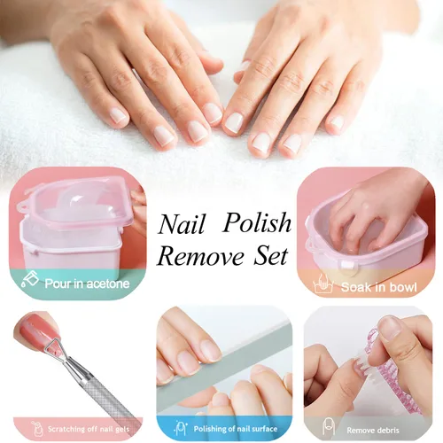Vista 9 de Cuenco de remojo de uñas, kit de removedor de esmalte de uñas de gel, cuenco de manicura para manos, herramientas de eliminación de polvo
