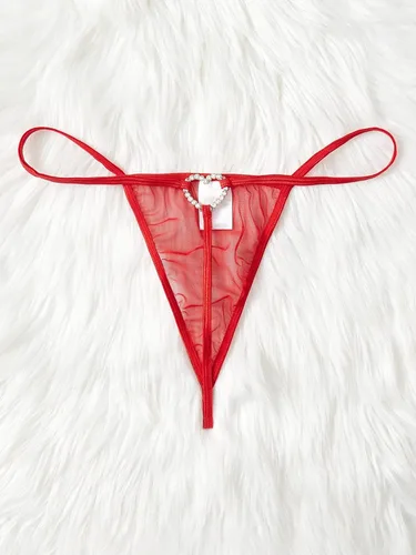 Vista 6 de SHENHE Ropa interior de malla transparente con anillo de corazón en T para mujer, talla grande
