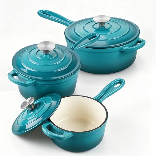 Vista 36 de E-far Sartén de hierro fundido esmaltado con tapa, cacerola de horno holandés de 1 cuarto de galón, mini olla para cocinar, hervir, saludable