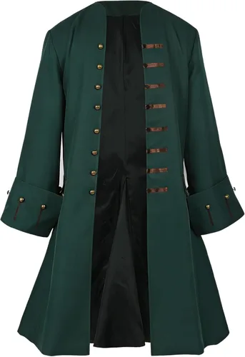 Vista 8 de Chaqueta Abrigo Pirata para Hombres Disfraz Medieval Steampunk Vintage Levita Frac Halloween Pirata Cosplay Negro