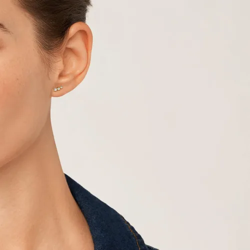 Vista 6 de Fossil - Aretes tipo dormilona de acero inoxidable para mujer de tono dorado
