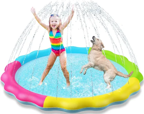 Vista 2 de Jasonwell Piscina de baño plegable para perros y niños para perros Splash Pad Rociador C