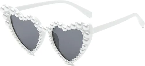 Vista 2 de COTIA Gafas de sol de lujo con perlas de amor y corazón para mujer, gafas de sol casuales brillantes