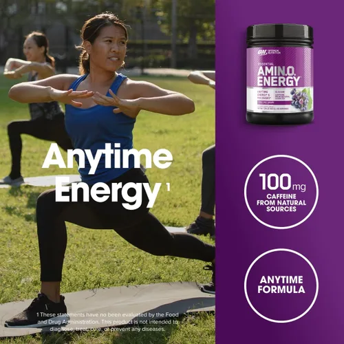 Vista 4 de Optimum Nutrition Amino Energy - Polvo energético para antes del entrenamiento con té verde, BCAA, aminoácidos, extracto de café verde, sabor uva