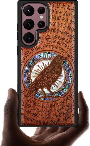 Vista 7 de Carveit Funda hecha a mano para Galaxy S22 Ultra (brújula-negro)