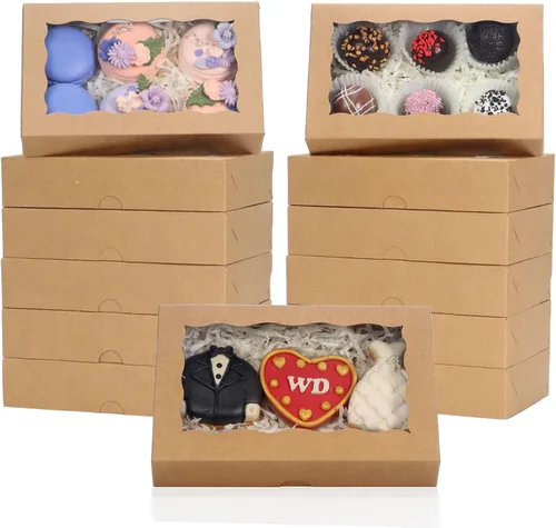 Vista 9 de RomanticBaking Paquete de 12 cajas de galletas autoemergentes para 2 galletas de 7 x 4 3/8 pulgadas x 1 1/2 pulgadas, cajas de panadería de papel