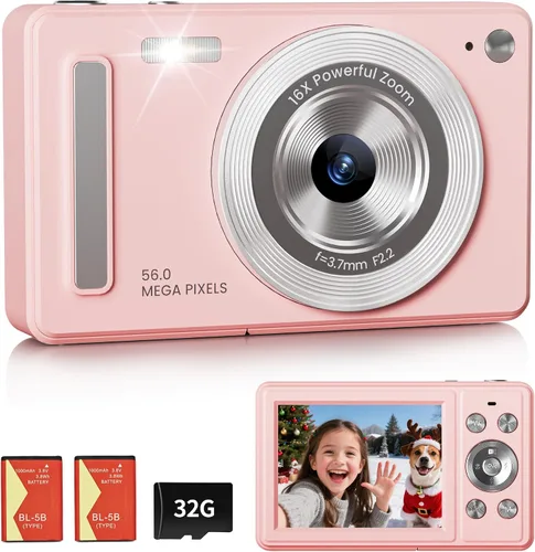 Vista 11 de Cámara digital, cámara FHD 1080P para apuntar y disparar con tarjeta SD de 32 GB, 2 baterías, zoom 16X, antivibraciones, diseño pequeño compacto