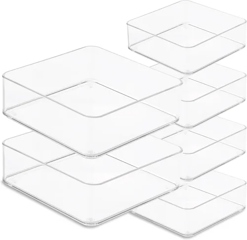 Vista 13 de primebox Organizadores de cajones de acrílico transparente de plástico. Baño, cocina, dormitorio, utensilios, cubos organizadores de oficina