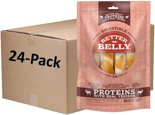 Vista 13 de Better Belly Originals, Sabor a Solomillo de Ternera Real, Rollos Pequeños, Masticables para Perros, 20 Unidades (P-50050NC)