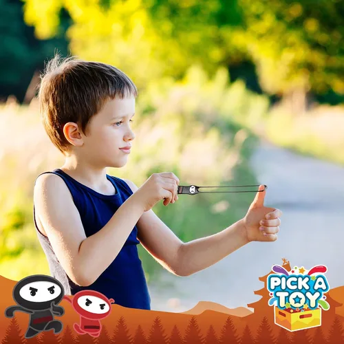 Vista 2 de PICK A TOY Juguetes ninja para niños y niñas, suministros de recuerdos de fiesta, ninjas voladores elásticos, 12 piezas, juguetes de tirachinas