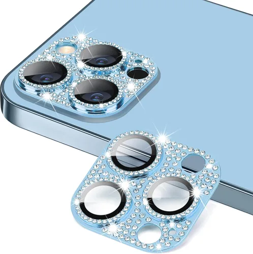 Vista 33 de Protector de lente de cámara para iPhone 13 & iPhone 13 Mini, brillante con diamantes de imitación 3D con purpurina, cubierta de cámara de vidrio