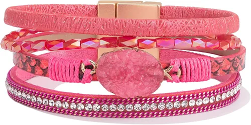 Vista 61 de FANCY SHINY - Pulsera de cuero estilo bohemio, pulsera de cuentas de cristal con cierre magnético, regalos de joyería para mujer