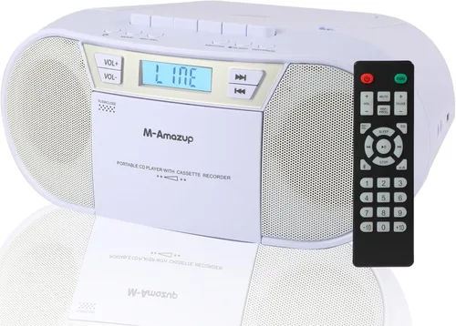 Vista 9 de Boombox Reproductor de CD Portátil, Combo Reproductor de Casetes con CD MP3 Bluetooth AUX TF USB Radio FM Alimentado por AC/DC, Caja de Boom