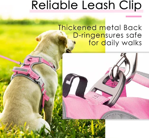 Vista 7 de ThinkPet Arnés deportivo transpirable sin tirones con mango, arnés reflectante ajustable para perros medianos y grandes, clip trasero/delantero