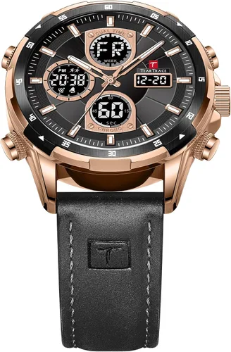 Vista 9 de TEARTRACE Watches for Men Luxury Business Waterproof Calendar Leather Strap Digital Chronograph Analog Wristwatch