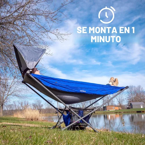 Vista 5 de Hamaca portátil con soporte, la mejor hamaca Mock ONE® del mundo, hamaca plegable compacta enmarcada con toldo ajustable para parque, patio trasero