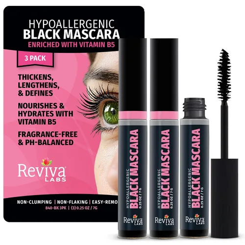 Vista 8 de Reviva Labs Máscara hipoalergénica negra para ojos sensibles y mujeres mayores, rímel suave, voluminizadora y alargadora para mujeres mayores de 50
