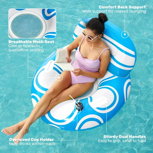 Vista 3 de Sloosh Tumbona inflable para piscina, flotadores de piscina, sofá de aire inflable con respaldo grande, tubos de río resistentes, flotador de agua
