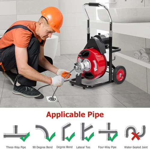 Vista 2 de Zstar Máquina limpiadora de drenaje de 100 pies x 3/8 pulgadas, alimentación automática de barrena de alcantarillado con 4 cortadores e interruptor